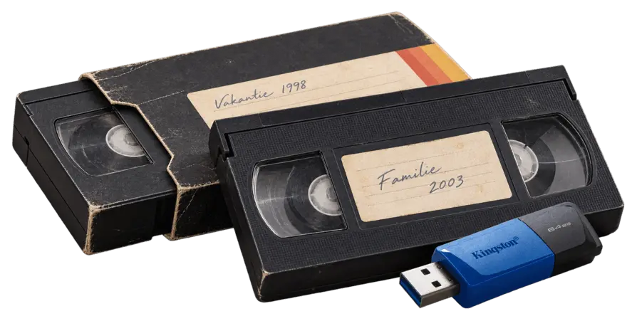 VHS-videocassettes, videorecorder en USB-stick